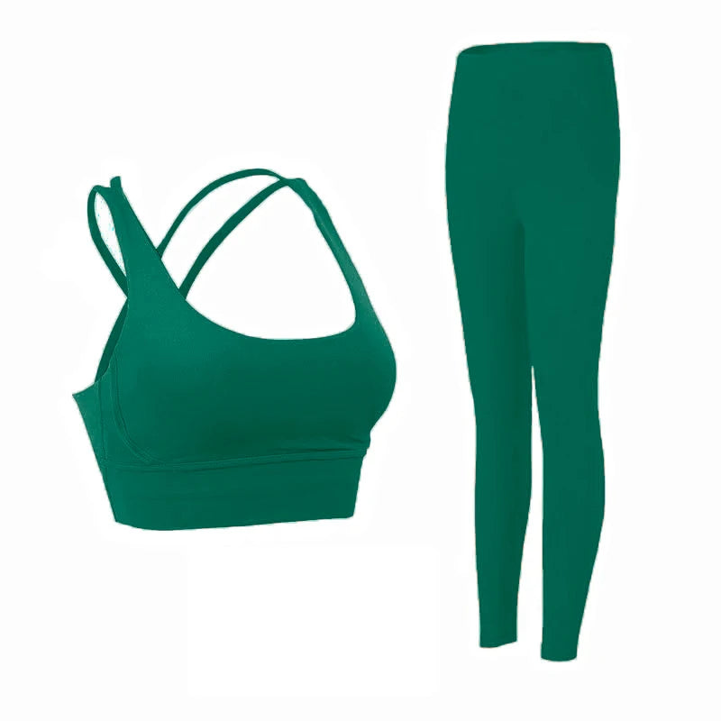 2-teiliger Yoga-Anzug für Damen Trainingsanzug Sportkleidung Pilates Fitness-Anzug Gym Workout Push-up Kleidung Sport-BH Leggings-Anzug