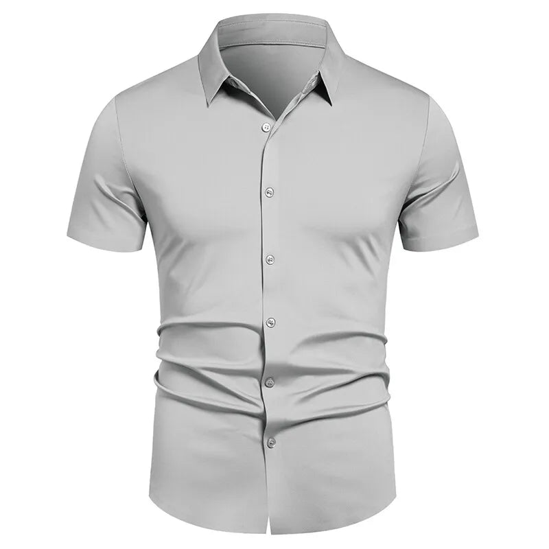 Herren Stretch Hemd Bügelfreie Hemden Regular Fit Kurzarm Stretch Business Casual Button-Down Hemden