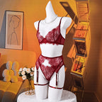 Elegant Lingeries Sexy Hot Exclusive Coffee Bra Belt Thong 3PC with Leg Circles Cute Intimate Lace Tempted Tipsy Set
