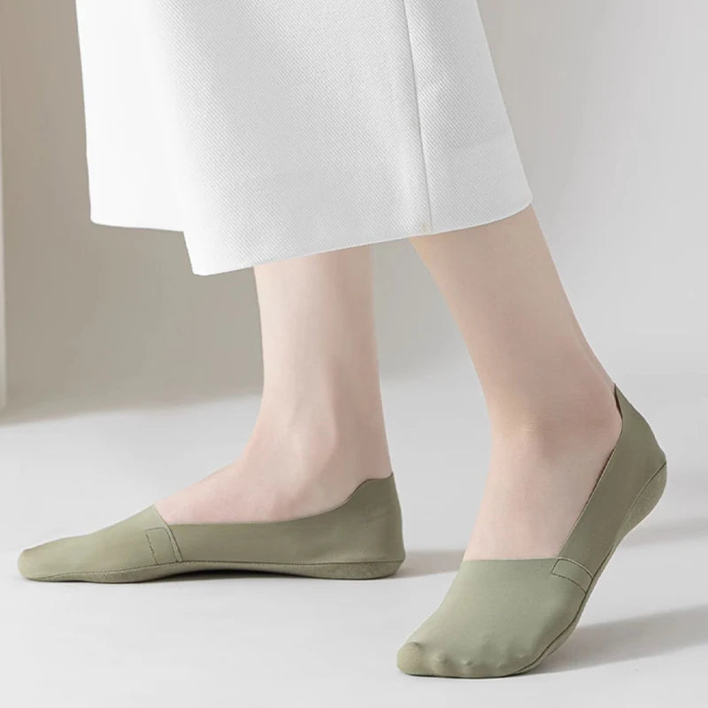 5 Paar Damen Socken Atmungsaktive Unsichtbare Silikon Anti-Rutsch Einfarbige Bootssocken Bequeme Hochwertige No-Show Socken Ultra-dünn