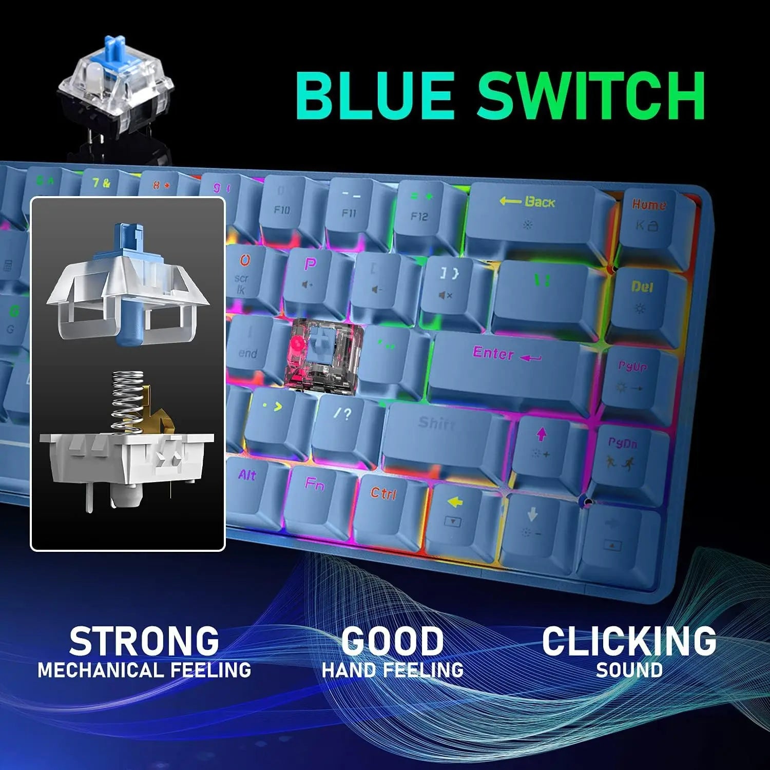 65 % kabelgebundenes mechanisches Gaming-Tastatur- und Maus-Combo, Mini-Tastatur mit 68 Tasten, RGB-Hintergrundbeleuchtung, leichte optische RGB-Wabenmaus