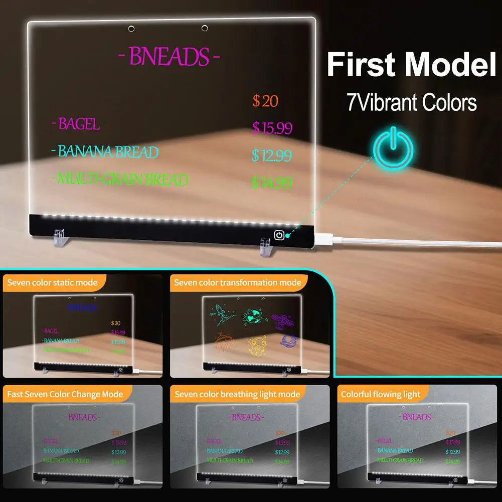 LED-Notiztafel-Nachtlicht mit 7 bunten Stiften DIY Acryl-Nachrichtentafel Kreatives Fluoreszierendes Mal- und Zeichenbrett