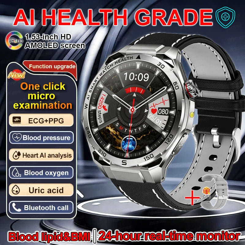EKG High-End Gesundheits-Smartwatch Herren Blutdruck Lipide Blutsauerstoff Körperanalyse Harnsäure Gesundheitstracker Smartwatch Herren Damen