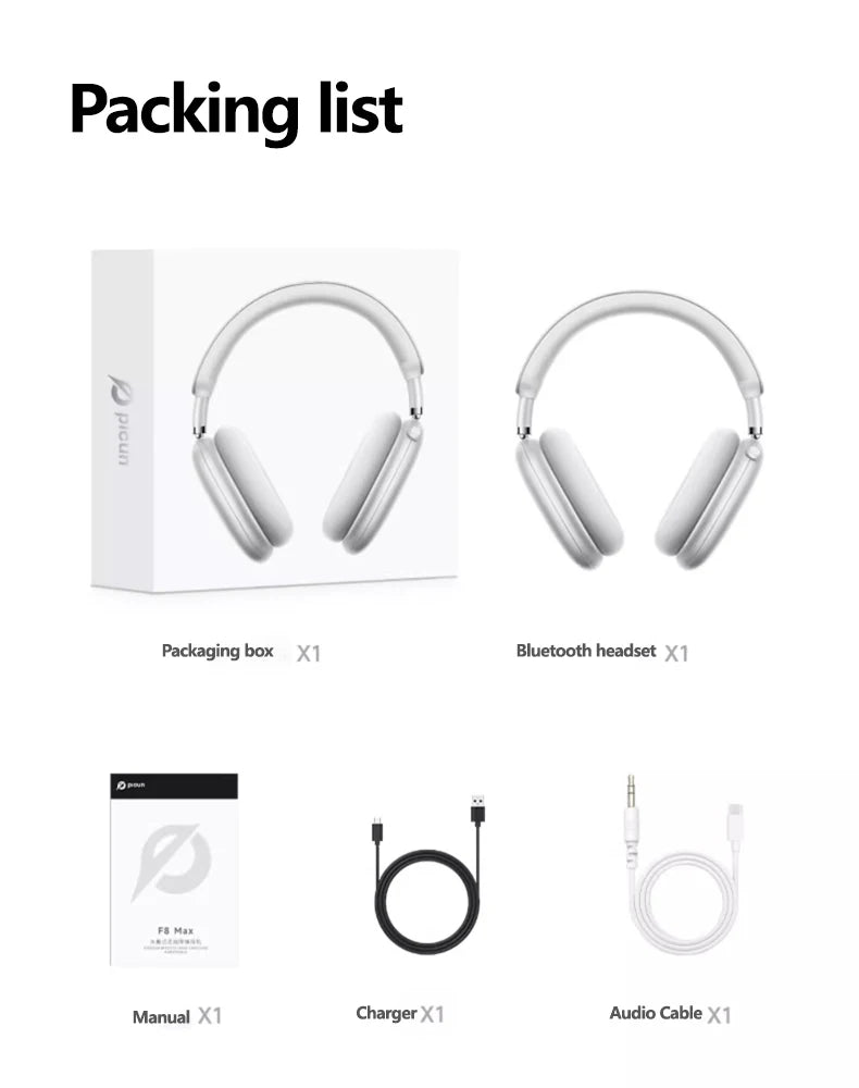 Picun F8MAX ANC Kabellose Kopfhörer 59dB Hybrid Active Noise Cancelling Spatial Audio Earphone Bluetooth 6.0 Over-Ear Headset 180H