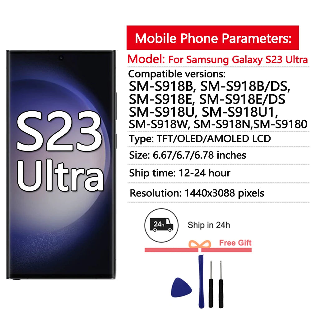 6,8 Zoll Super AMOLED für Samsung Galaxy S23 Ultra S918 LCD-Display Touchscreen Digitizer Baugruppe unterstützt Fingerabdruck und S-Pen