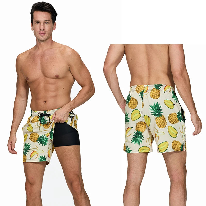 DATIFER 2026 neueste Mode Herren-Shorts Polyester Long Liner 2-in-1 Badeshorts Herren seitliche Reißverschlusstasche Strand Gym Badehose