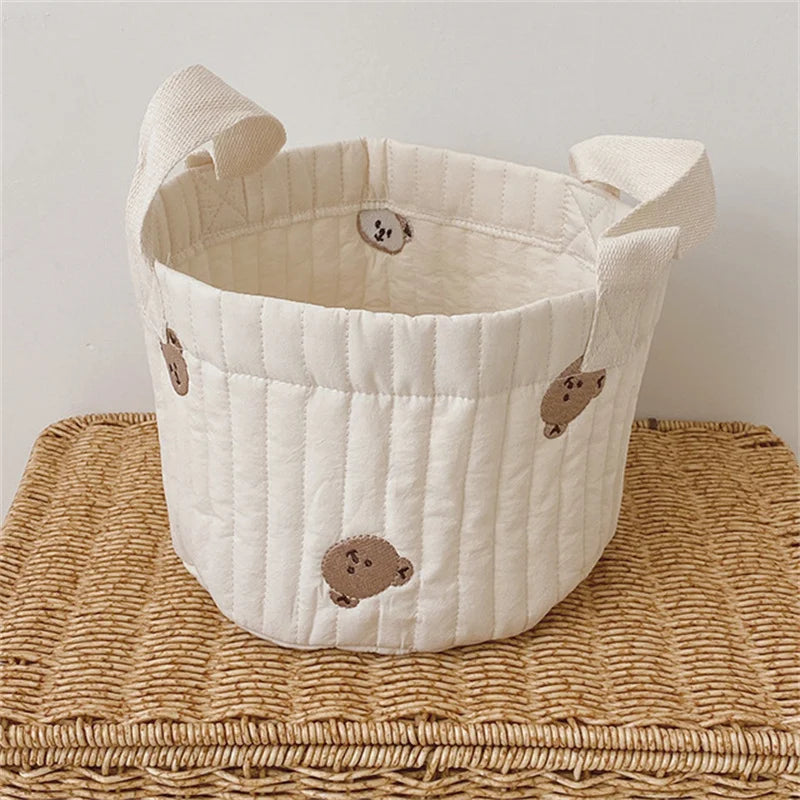 Niedlicher Bären-Stickerei INS Baby Wickeltasche Windel Caddy Windelkorb Mummy Mutterschaftstasche für Neugeborene - Aufbewahrungsorganisator für Spielzeug und D