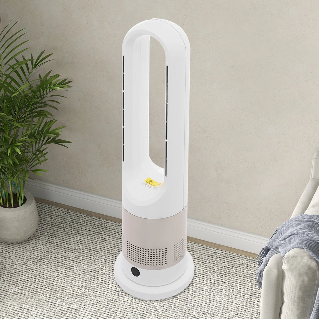 Ganzjähriger Dual-Modus Kühl-Heizturmventilator mit Fernbedienung 1200W Heizung 8 Geschwindigkeiten 9H Timer 80° Oszillation Sicher, Bladeless
