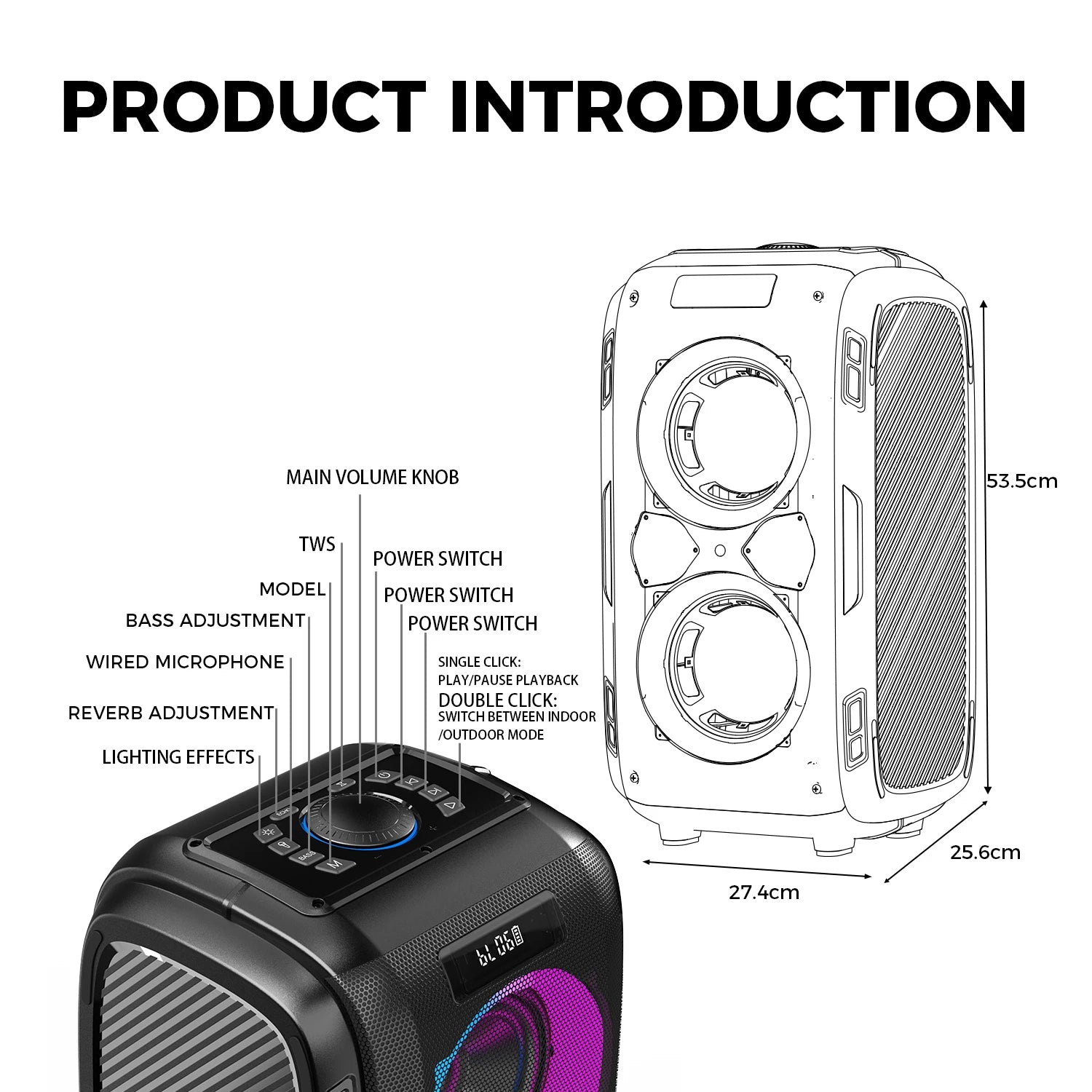 W-KING 250W PEAK Großer Bluetooth Lautsprecher Lauteste/Massive 120dB/12 Custom Bass, V5.3 Big Party Boombox Tragbarer Kabelloser Lautsprecher