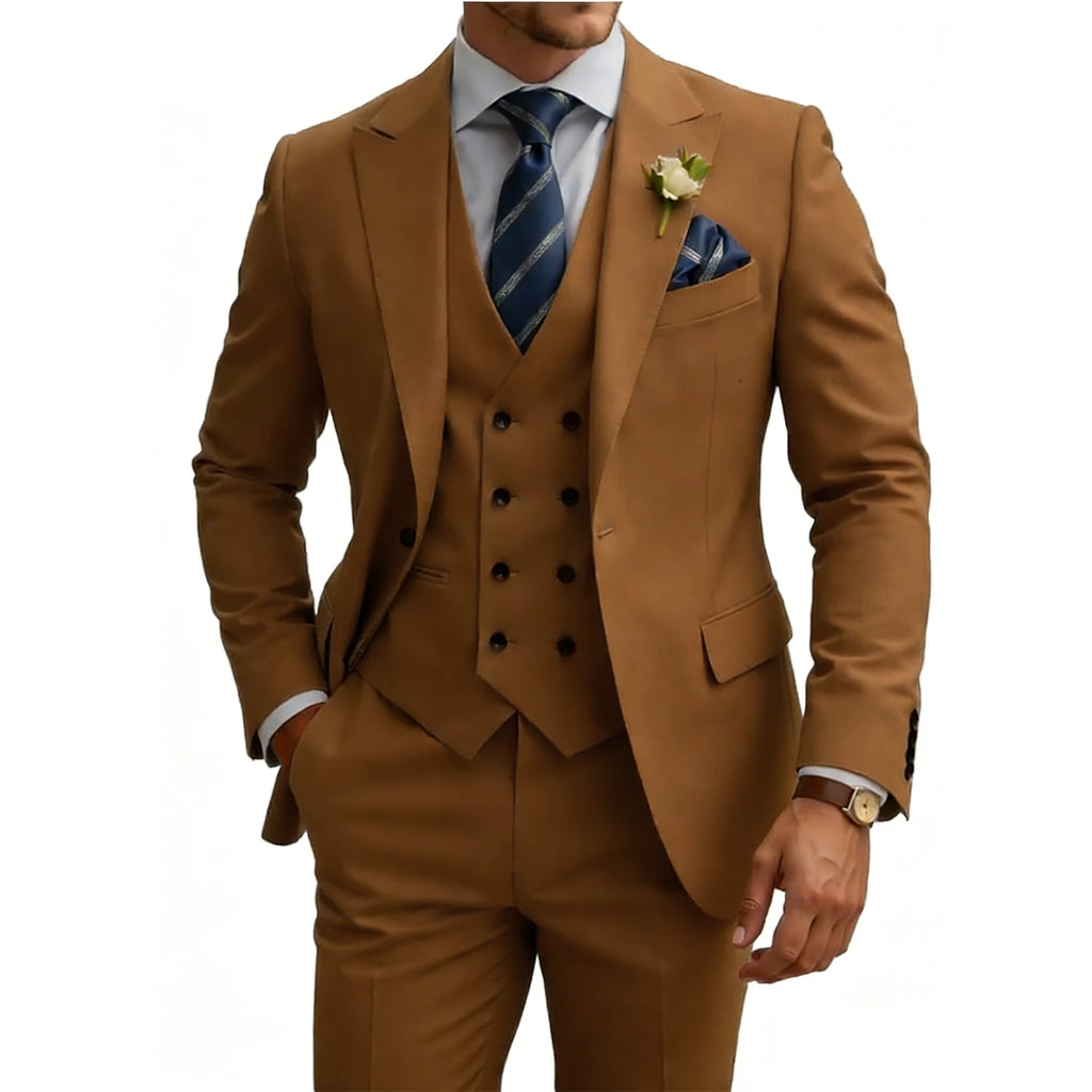 Herren 3-teiliger Slim Fit Anzug für Herren Zweireiher Hochzeits- Abschlussballanzug Formeller Business-Dinner-Smoking