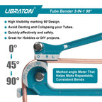 LIBRATON Rohrbieger, 3-IN-1, 1/4" (6mm), 5/16" (8mm), 3/8" (10mm), für Kupfer-, Messing-, Aluminium- und dünnwandige Stahlrohre