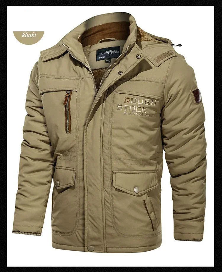 Herren Winterjacke Fleece-Futter Outdoor Parka Mantel Kapuzen-Windbreaker Militär Dick Warme Oberbekleidung Große Größe 6XL Multi-Taschen