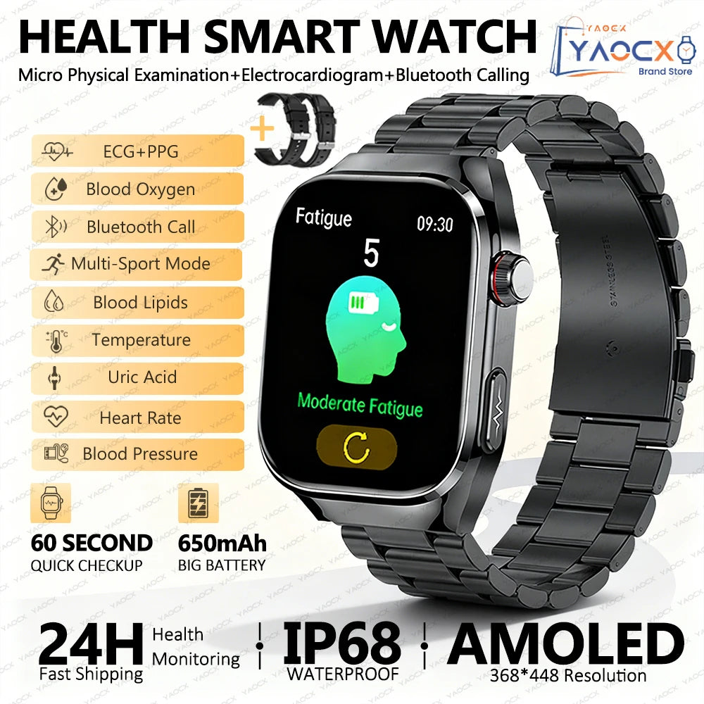 2026 Neue Pflegegrad-Harnsäure-Blutfettwerte Smartwatch Herren EKG+PPG Blutdruck Herzfrequenz Bluetooth Anruf Gesundheits-Smartwatch