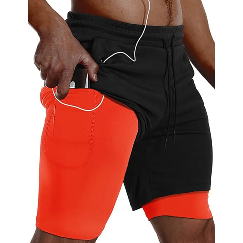 Herren Sportshorts Sportbekleidung Doppellagige Laufshorts 2-in-1 Badehosen Sommer Fitnessstudio Training Jogging Short Pants Herren
