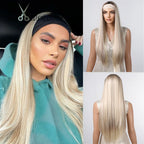 ALAN EATON Lange blonde synthetische Stirnbandperücke Ombre Blond glattes Haar Perücken natürlich aussehend Hitzebeständige Faser für den täglichen Gebrauch