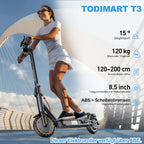 Todimart T3 ABE Elektroroller für Erwachsene, 36V 7.8AH, Spitzenleistung 500W, 25-35KM, 8,5-Zoll-Wabenreifen, Urbaner Elektroroller