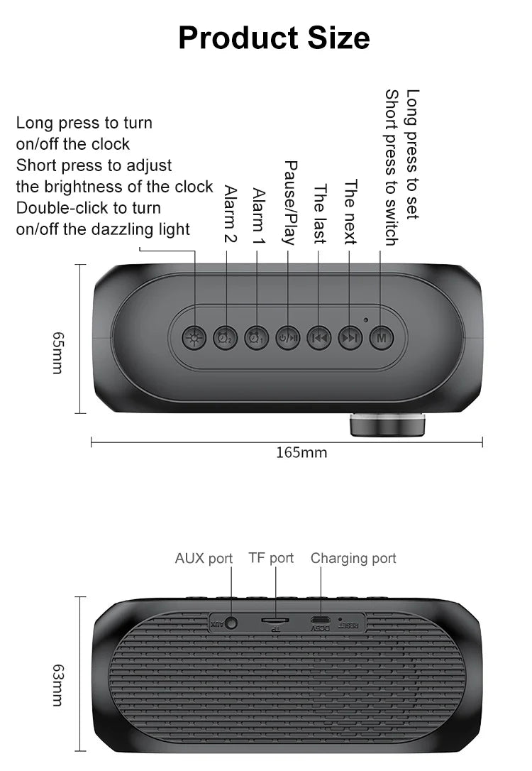 Radiowecker FM Bluetooth Lautsprecher Tragbarer Subwoofer Caixa De Som Sound Box Musik Drahtlose Mini Tieftöner Bocina Lampensäule