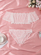Dessous-Set mit Tupfenmuster, semi-transparentem Design, Bustier-Oberteil und Höschen-Set, Damenbekleidung