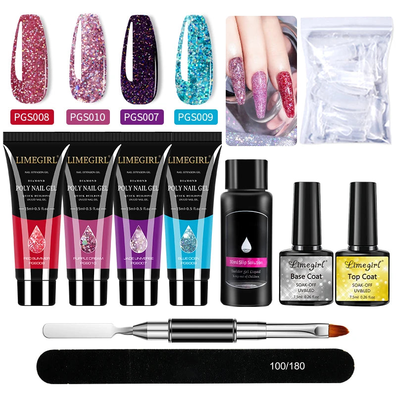 LIMEGIRL Nagelkunst-Set Poly-Nagelgel-Verlängerungs-Soak-Off-Gel-Set Nagelkunst-Acrylgel-Lack-Set für Anfänger Halbpermanentes Gel So