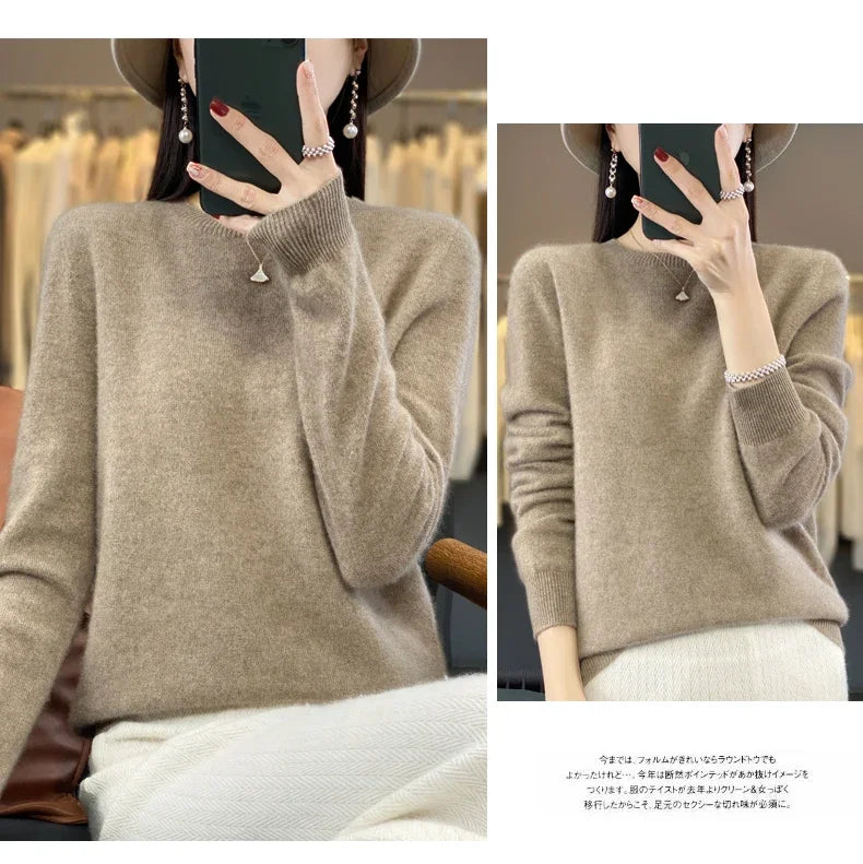 100 % Merinowolle Pullover Damen O-Ausschnitt Kaschmir Strickwaren Female Pullover Herbst Winter Freizeit Oberteile Einfarbig Weiche Kleidung