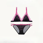 Französischer Stil Süßer Triangel-BH Lingerie Set Damen Satin Spitze Drahtlos Kleiner Busen Raffiniert Dünner Stoff Sexy Weiche Unterwäsche S-XL