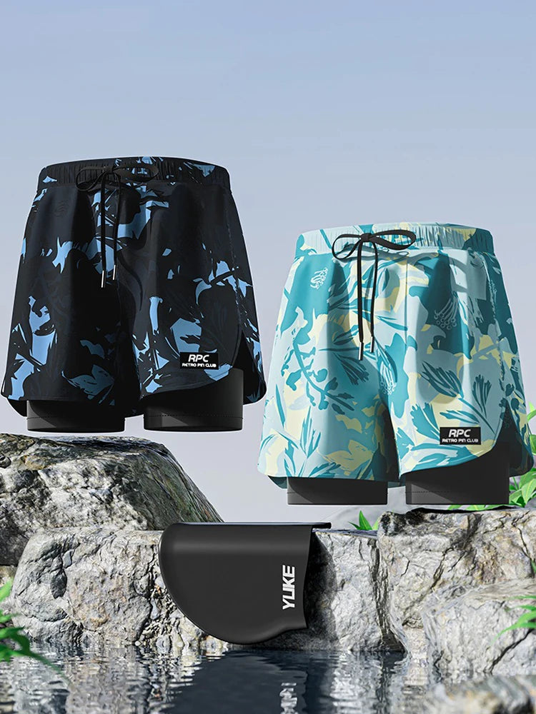 Badeboxer Herren Badehose Set Neu Strandbadehose Für Erwachsene Schnell Trocknende Surf-Badeshorts mit Futter Schwimmhose