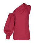 Sexy schulterfreie Damenhemden Sommer Laternenärmel Bluse Casual Loose Solid Tops Lady Elegante Blusen Femme Streetwear Hemd