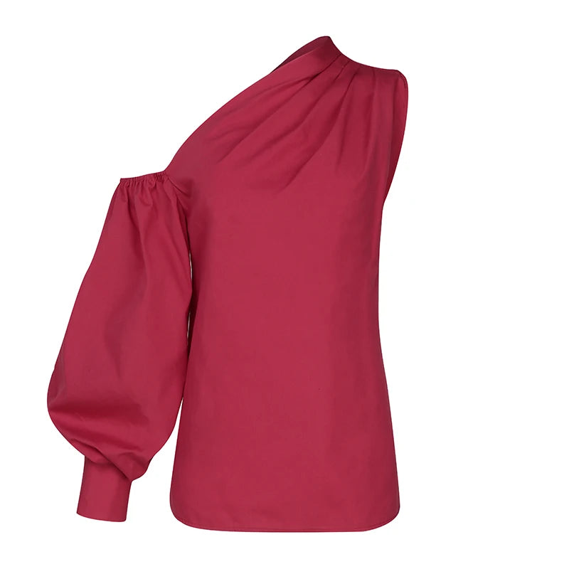 Sexy schulterfreie Damenhemden Sommer Laternenärmel Bluse Casual Loose Solid Tops Lady Elegante Blusen Femme Streetwear Hemd