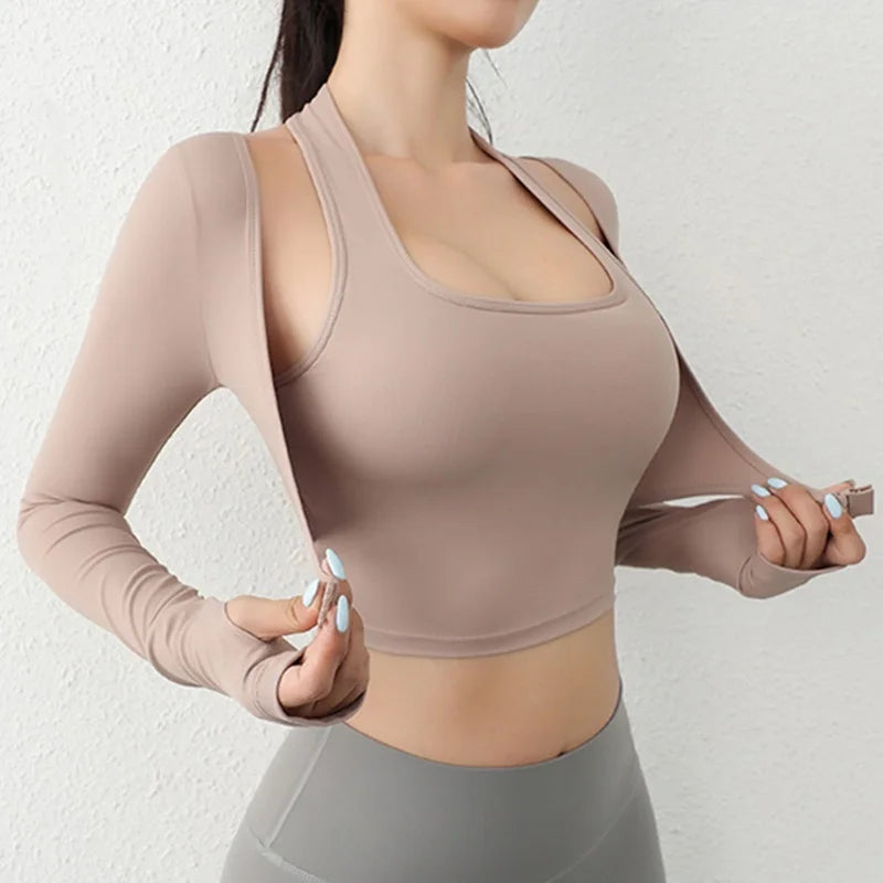 Cloud Rise Damen Yoga-Shirts Sport-Trainings-T-Shirt Sexy Mädchen Langarm-Bluse Fitnessstudio Fitness Crop Top Herbst Winter Sportbekleidung