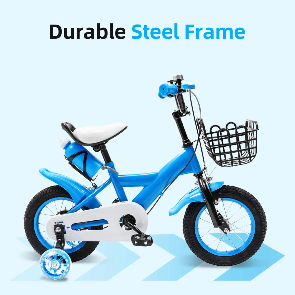 12-Zoll-Kinderfahrrad, Blau, Stabiles Radfahren, Zuverlässiges Bremssystem, Weicher Sitz für Kleinkinder von 2-4 Jahren