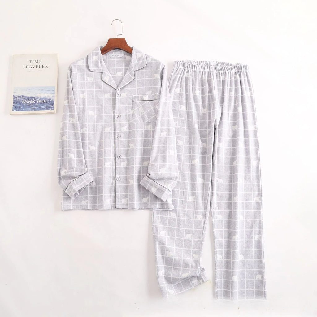 Herren-Hausanzüge Langärmelige Hosenanzüge für Herbst und Winter Pyjamas für Herren Flanell Kariertes Design Pyjamas für Herren