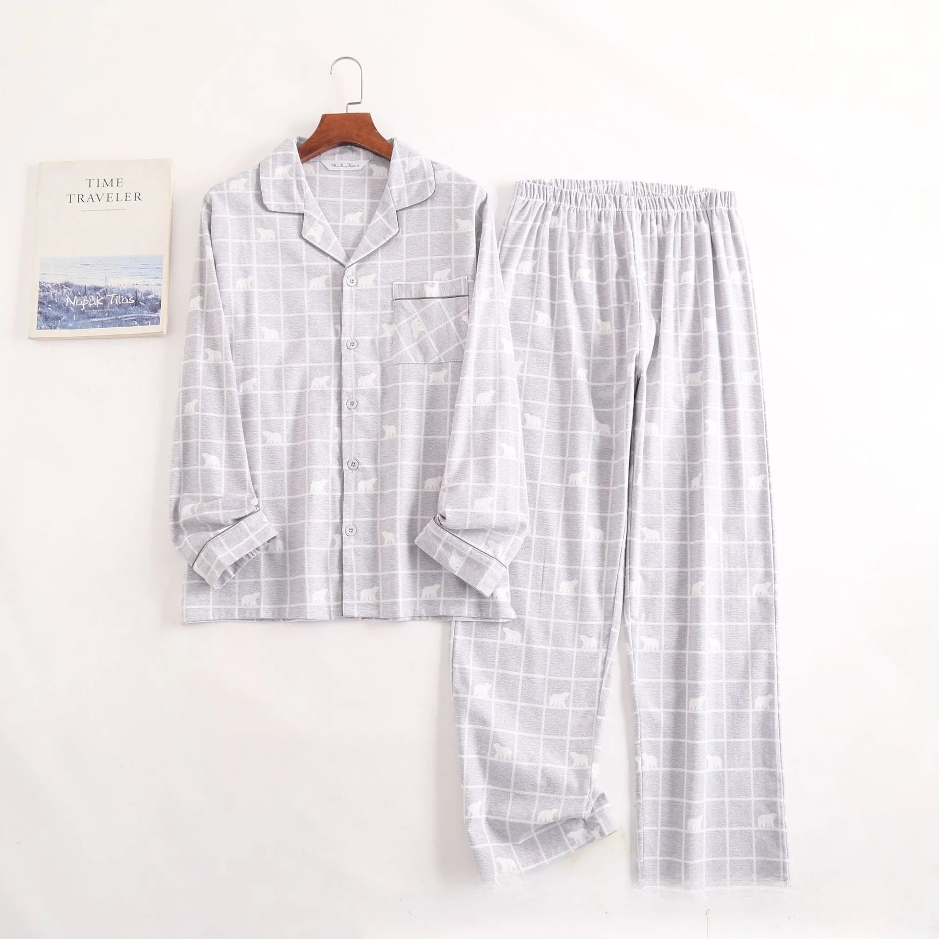 Herren-Hausanzüge Langärmelige Hosenanzüge für Herbst und Winter Pyjamas für Herren Flanell Kariertes Design Pyjamas für Herren