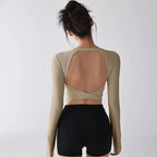 Fashion Sport Tops Pilates Laufen mit Brustpolster Fitness Langarm Enganliegende Schnelltrocknende Shirts Yoga Top Oberbekleidung