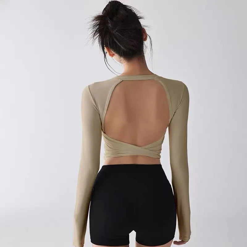 Fashion Sport Tops Pilates Laufen mit Brustpolster Fitness Langarm Enganliegende Schnelltrocknende Shirts Yoga Top Oberbekleidung