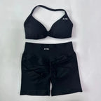 AYBL 2-teiliges Yoga-Set Gym-Set Damen Träger-Yoga-BH Top Hohe Taille Workout Scrunch Shorts Sportanzug Nahtloses Yoga-Set Fitness