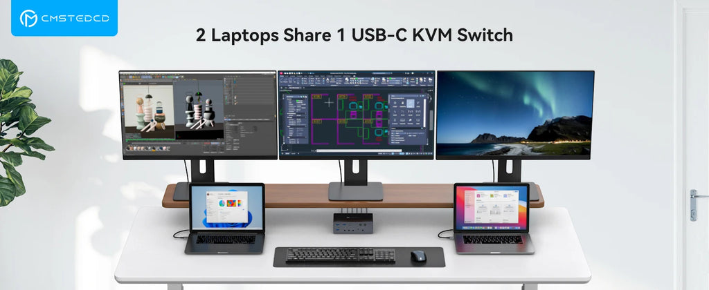 USB C Dockingstation HDMI KVM Switch 2/3/4 PCs 3 Monitore 4K@60Hz Thunderbolt 4 für 3 Monitore 2/3/4 Laptops mit DisplayLink