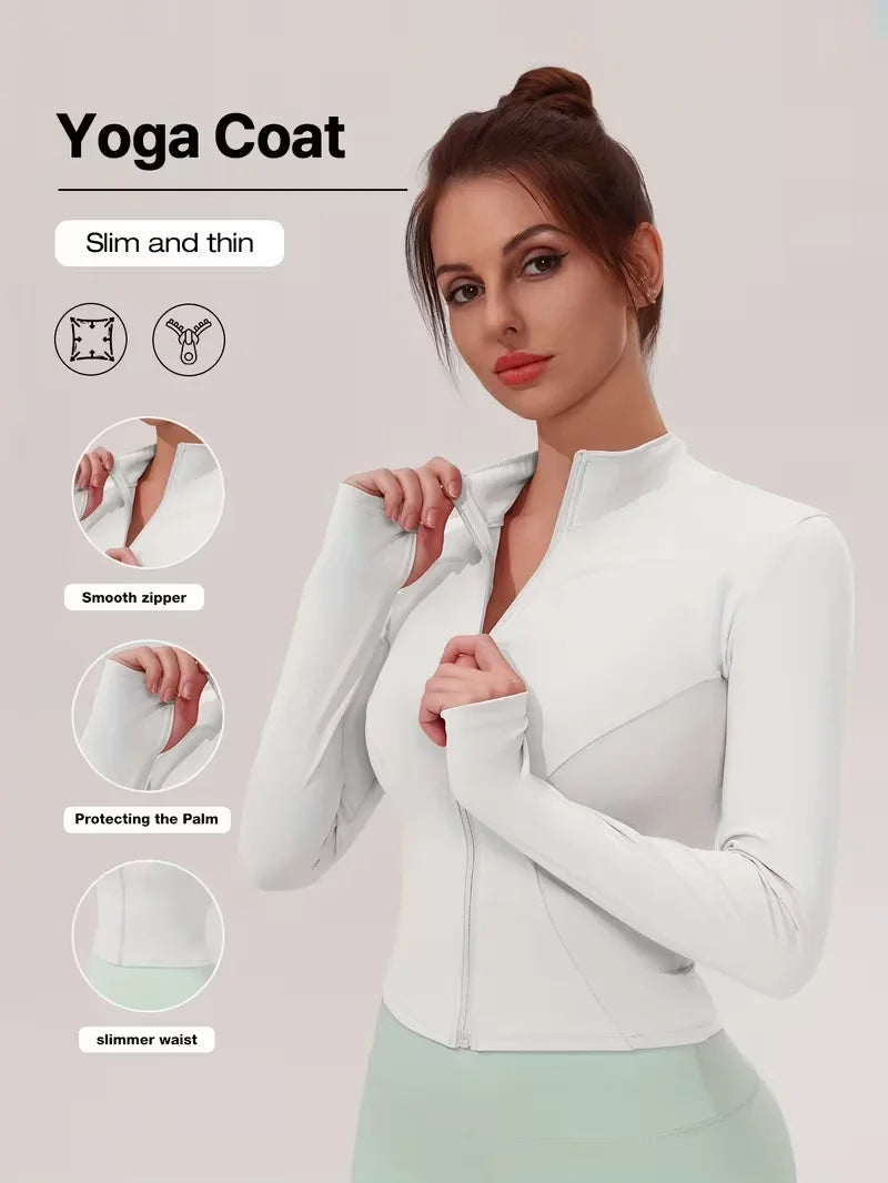 Damen Slim Fit Stehkragen Sportjacke Reißverschluss Yoga Jacke Schnelltrocknende schmale Taille Lauf-Trainingsjacke für den Frühling Hauptbild
