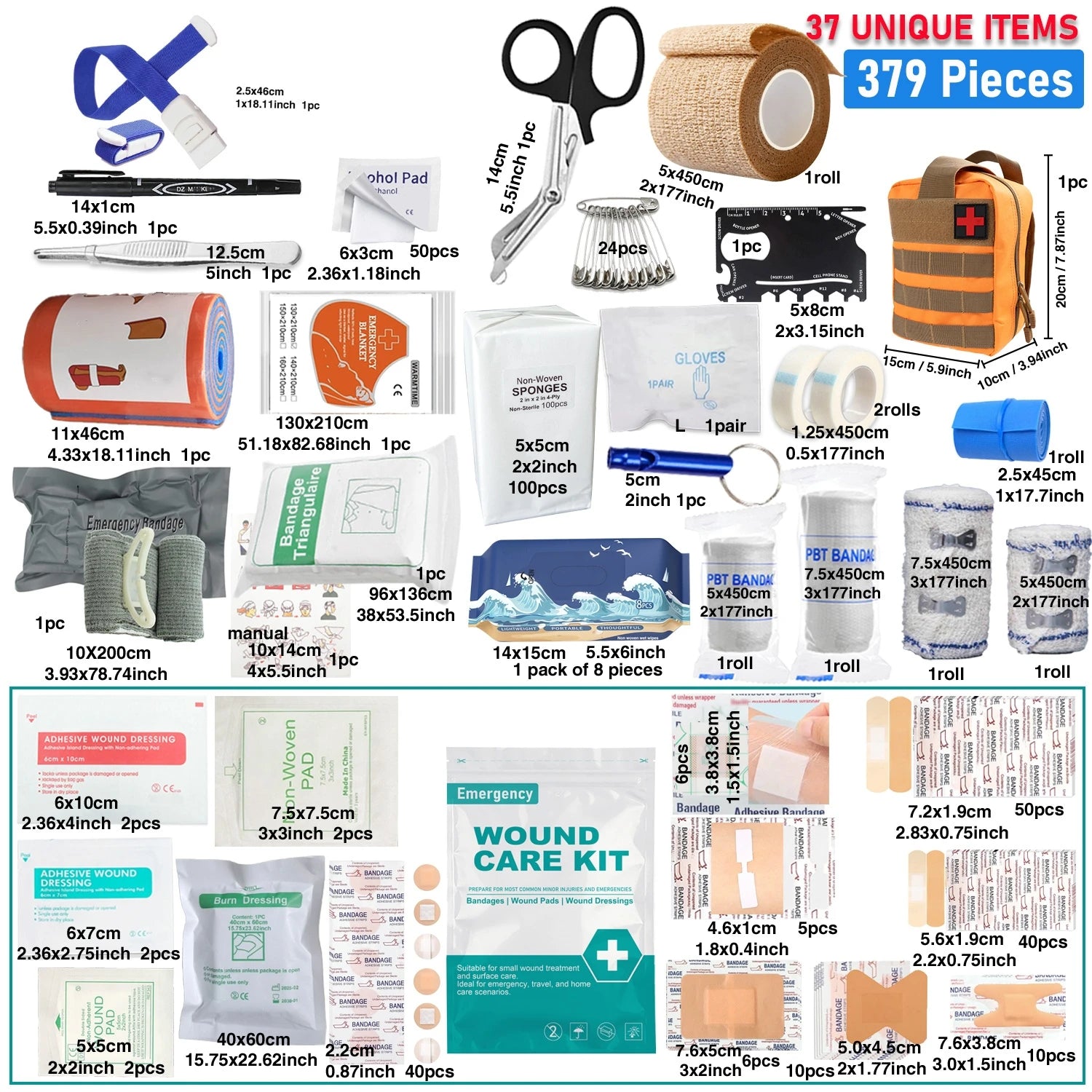 379-teiliges Erste-Hilfe-Set für Zuhause und Büro, tragbare Notfalltasche, rotes Survival-Handgepäck für Outdoor-Aktivitäten, Camping, Jagd, Wandern