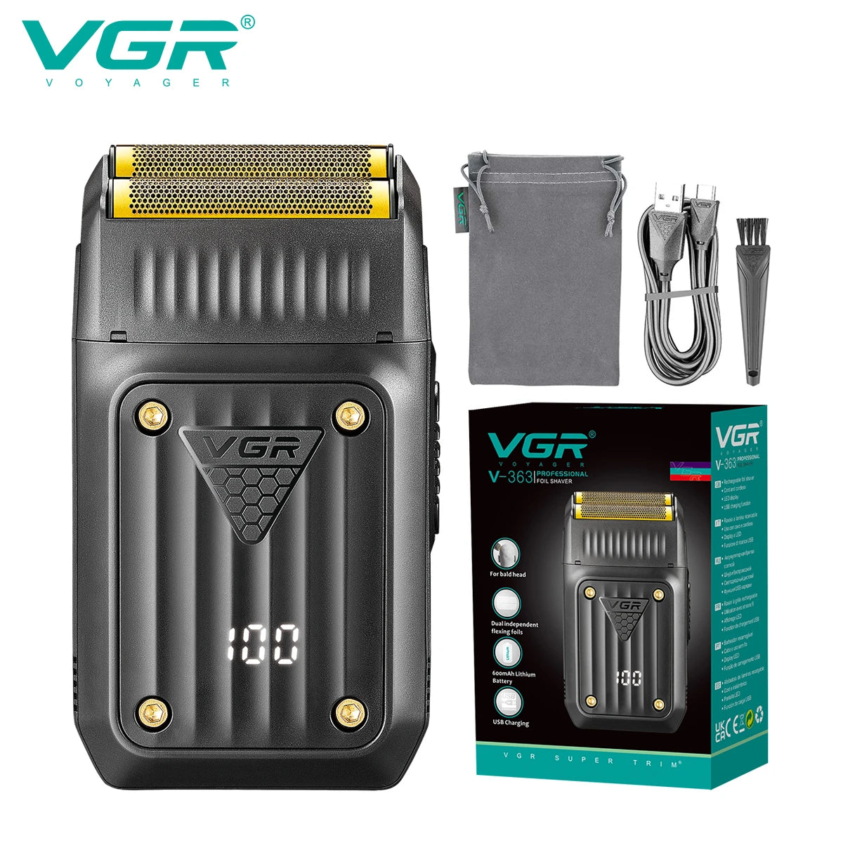 VGR Rasierer Professioneller Rasierapparat Elektrischer Bartschneider Digitalanzeige Rasierer Hin- und Herschneidender Rasierer Wiederaufladbarer Rasierer für Herren V-363 Hauptbild