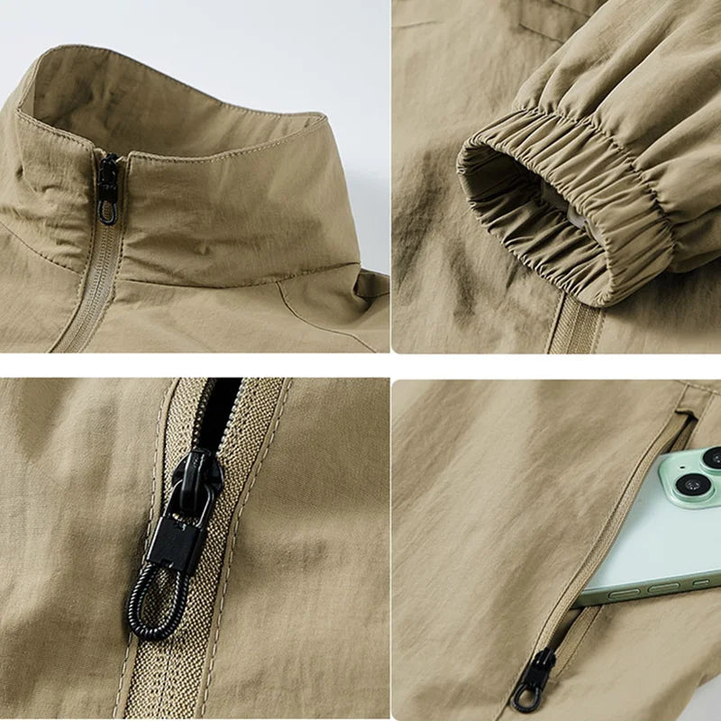 Herren Stehkragenjacke Frühling Atmungsaktiv Leicht Anti-Falten Windjacke Outdoor Sport Freizeit Schnelltrocknende Arbeitsjacken