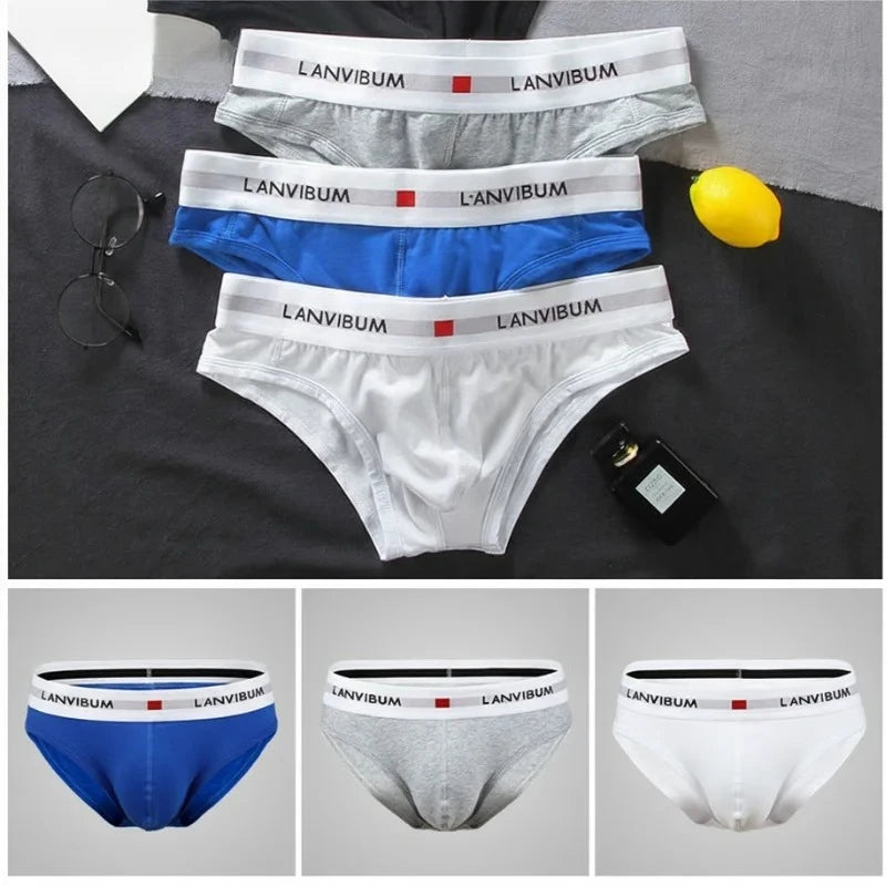 3 Stk. 【LORIEN CREST】 Herren Pure Baumwolle Tiefsitzende Elastische Sexy Lockere Atmungsaktive Jugend Panty-Bund Unterwäsche Sommer Baumwollslips