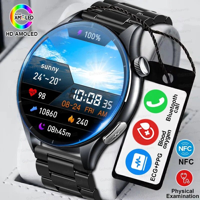 2026 Neue Smartwatch NFC EKG+PPG Blutsauerstoff Harnsäure Blutdruck Saphir Smartwatch Herren für Android iOS Smartwatch Herren