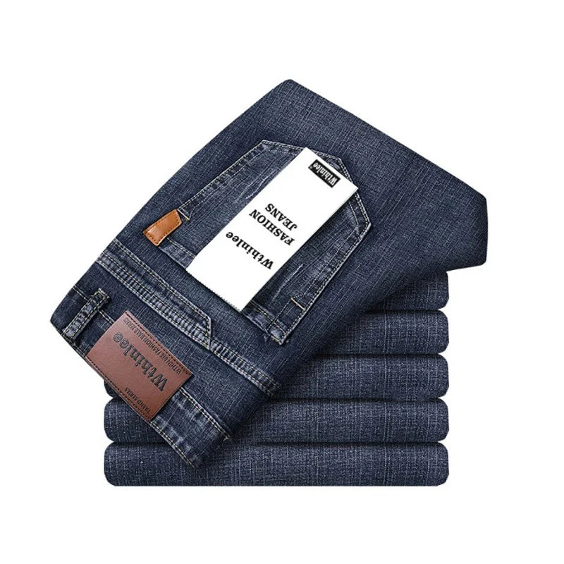 Wthinlee Business Men Jeans Casual Straight Stretch Fashion Classic Blue Black Work Denim Trousers Spring Summer Brand Clothing