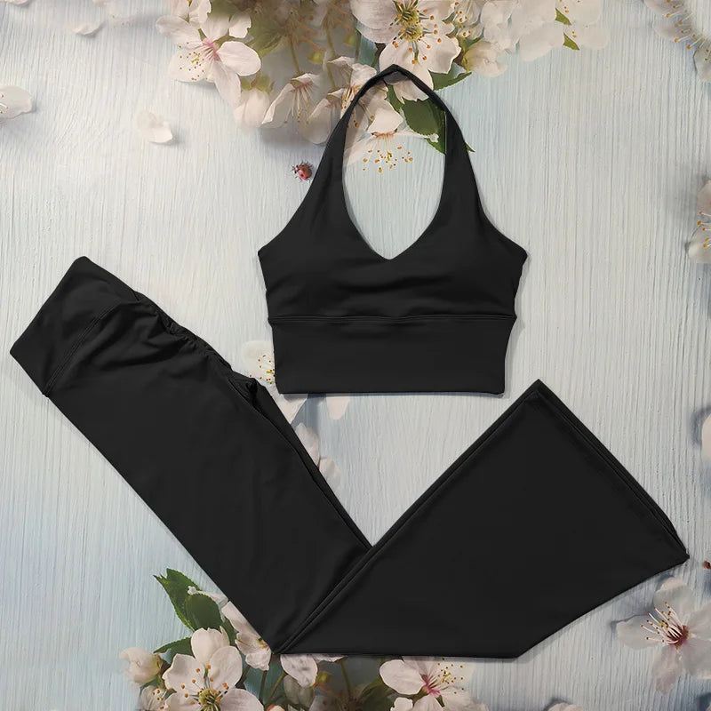 Scrunch-Sportanzug Damen Yoga-Set Gymnastik-Kleidung Sexy Sport-BHs und Schlaghosen-Sets Fitness-Outfits Damen Trainingskleidung