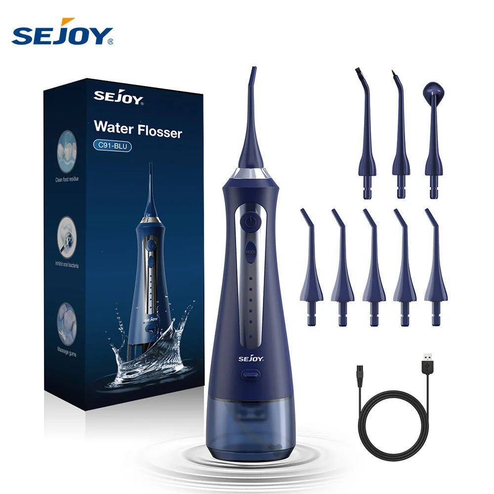 SEJOY Munddusche Irrigator Zahnaufhellungsstreifen Tragbar 230ML Tank 5 Modi 8 Düsen Reinigungsgerät für Zuhause