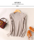 Damen Slim O-Neck Pullover Kaschmir-Wollmischung Pullover Herbst Und Winter Langarm Strick Unterhemd Große Größe 2024