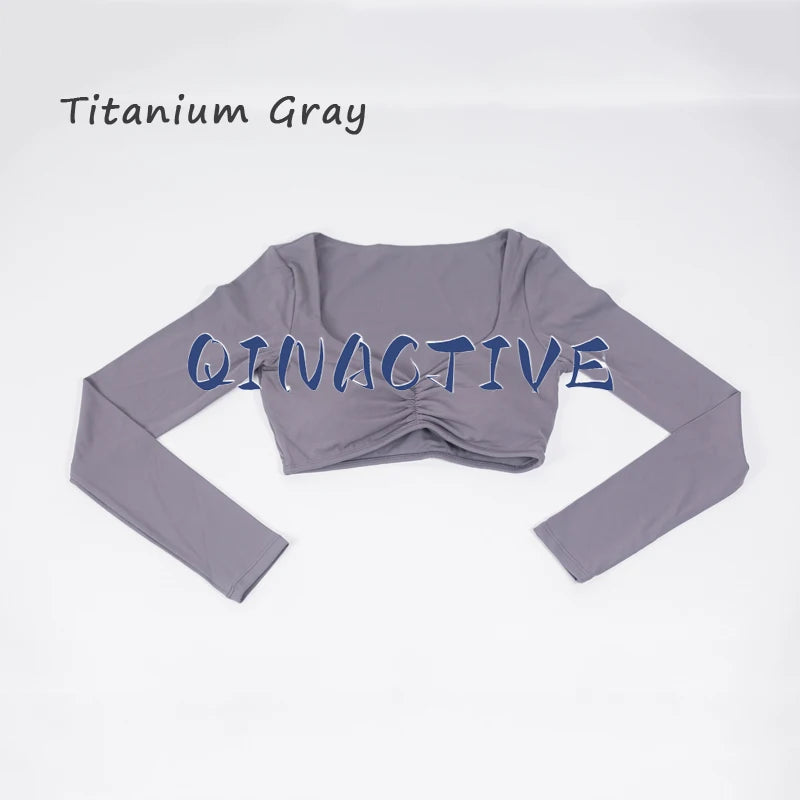 QINACTIVE Damen Yoga Shirts Crop Top Langarmshirts für Damen Yoga Sport Fitness Gym Kleidung Workout Tops