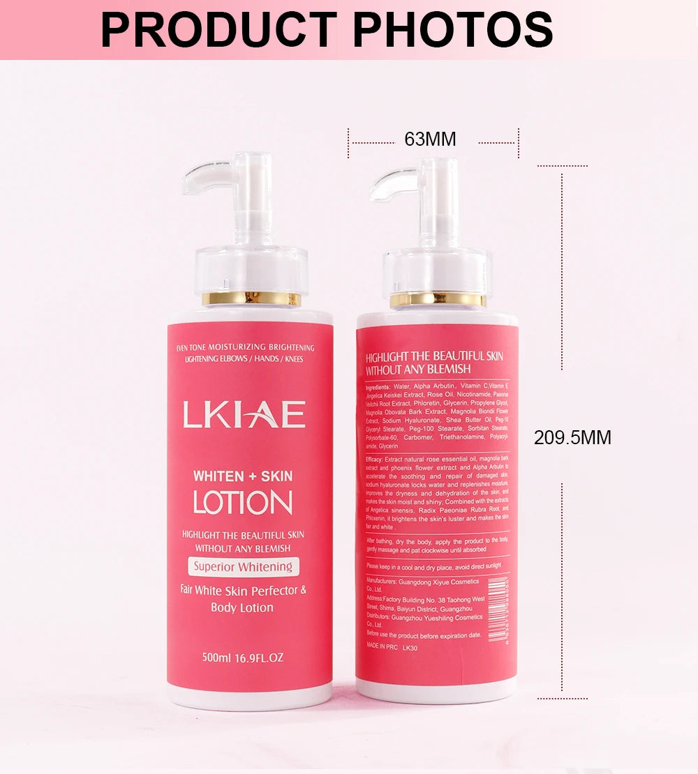 AILKE Superior Aufhellende Körperlotion, feuchtigkeitsspendend, glatte Haut, reduziert dunkle Flecken, mit Rosenöl, Niacinamid, 500ml
