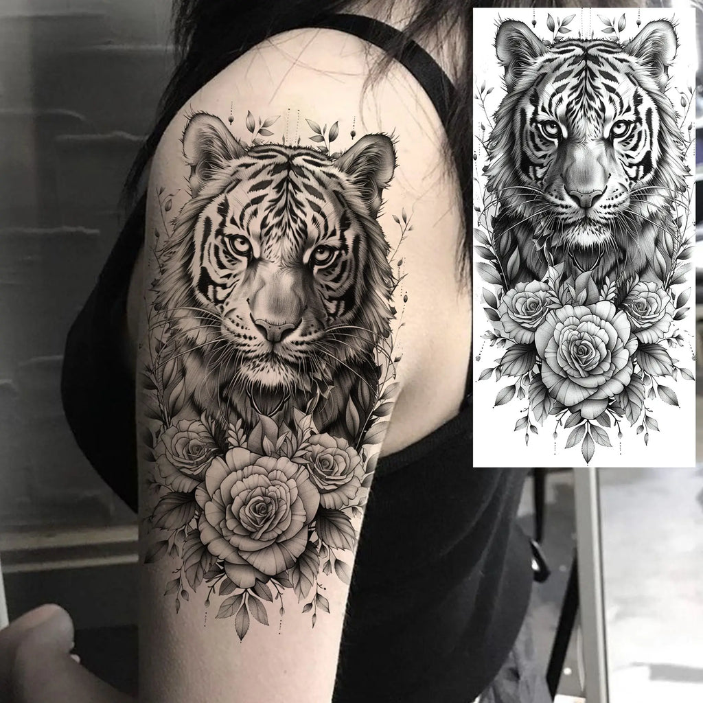 1 Blatt einzigartige Aquarell-Löwe-Tiger-Tier-Temporäre Tattoos langanhaltend wasserdicht Fuchs Eule gefälschter Tattoo-Aufkleber Körperkunst Tattoo