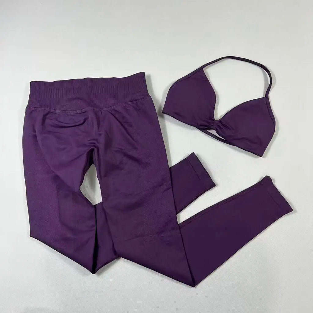 UETEEY Set für Damen, Trägerloser Yoga-BH, Sport-Top, Workout-Leggings-Set, Nahtloses Fitnessstudio-Set, Fitnesskleidung, Outfit, Activewear